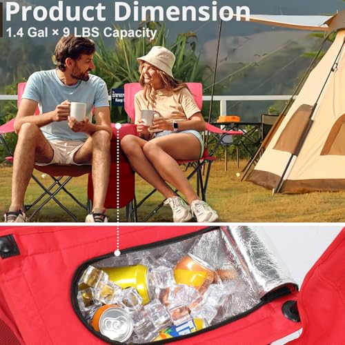 Outvita Folding Double Camping Chair w/Umbrella Beverage Holder Carrying Bag Cooler Fold Up Table, Large Bearing Capacity for Beach Patio Pool Park Outdoor Red - color: Red