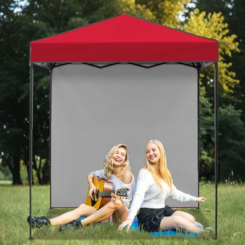 EAGLE PEAK 6x4 Instant Pop Up Canopy Tent with 1 Side Wall Panel, Straight Leg Sun Shelter, Portable Canopy with Carry Bag for Camping, Beach & Sports, Red - color: Red, size: One Wall