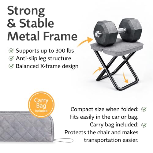 Premium Portable Folding Camping Stool with Carry Bag, Lightweight Compact Outdoor Seat, Heavy Duty Steel Frame, Small Travel Stool for Camping, Hiking & Fishing