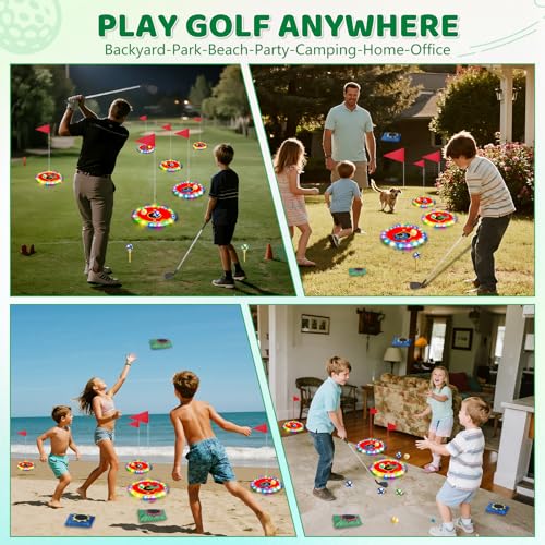 TERRAMUS Glow in the Dark Golf & Toss Game, 2 in 1 LED Target Set with 2 Clubs, 18 Balls, 6 Bean Bags, Outdoor Indoor Backyard Toy for Kids Ages 4 5 6 7 8, Birthday Gifts for Boys Girls - color: Red