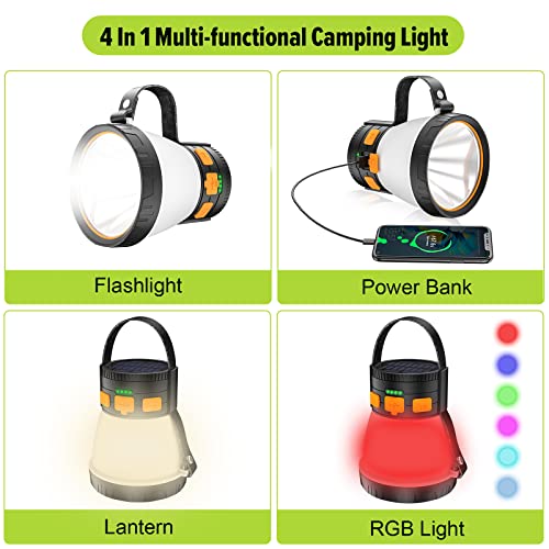 LED Camping Lantern, 1500 Lumens Camping Lantern Rechargeable with Solar Panel Charging, Waterproof, 8 Light Modes, 7500mAh Power Bank, Camping Flashlight for Hurricane Emergency, Hiking, Outdoor - size: Orange&Black