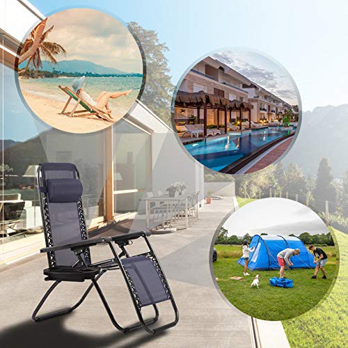 Zero Gravity Chair Patio Lounge Chairs Lounge Patio Chairs 2 Pack Adjustable Reliners for Pool Yard with Cup Holder - color: Blue