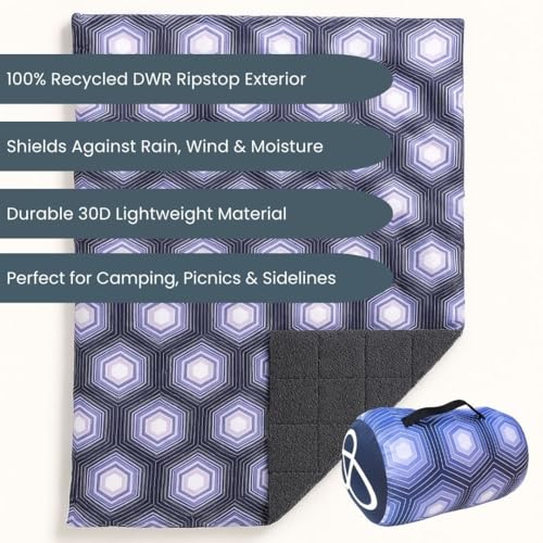ROAM Weatherproof Sherpa Fleece Blanket - Durable Recycled Ripstop Exterior, Eco Insulation, Compact Travel Design, Machine Washable, All-Season Outdoor & Indoor Blanket, 75" x 52" (Artic Hex) - color: Artic Hex
