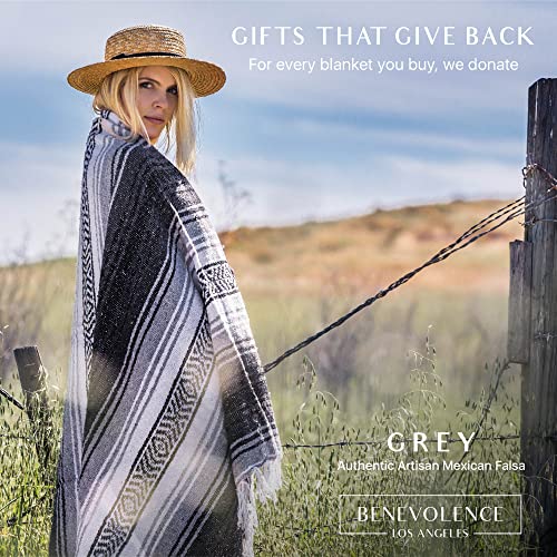 Benevolence LA Authentic Handwoven Mexican Blanket | Yoga Blankets, Outdoor, Picnic, Beach, Camping | Equestrian Saddle | Serape 50x70 inches - Gray, Pack of 1 - color: Gray