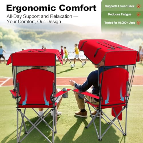 VTOY Portable Camping Chair with Canopy - Folding Chair with Canopy, Durable 600D Oxford Canopy Chair for Camping, Beach, Picnics, Fishing & Sports - color: 1pack Red