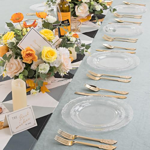 U-QE 100 Pieces Clear Plastic Plates - Clear Disposable Plates - Premium Hard Plastic Plates for Party, Holiday and Party Use Including 50 Dinner 10 '' & 50 Dessert Platos 7.5 '' - color: Clear