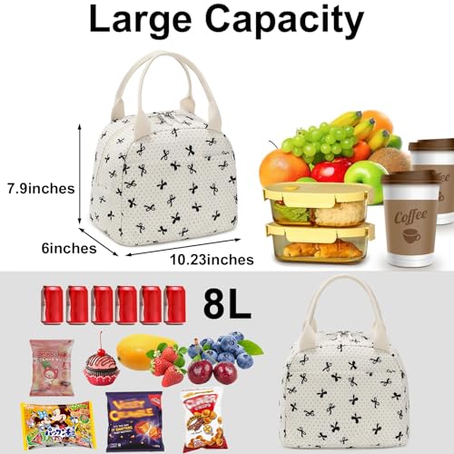 LEDAOU Lunch Box for Women Insulated Lunch Bag Corduroy Lunch Tote Bags Leakproof Cooler Lunch Case for Travel Work Picnic - color: Corduroy Beige-Bow Tie