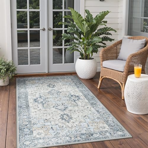 GENIMO Outdoor & Indoor Area Rug 3'x 5', Waterproof, Non-Shedding, Easy Cleaning, Boho Mat for Patio, Living Room, Balcony, Dining Room, RV, Deck, Bedroom, Camping, Outside Carpet,Blue - color: Blue, size: 3' x 5' (Rectangular)