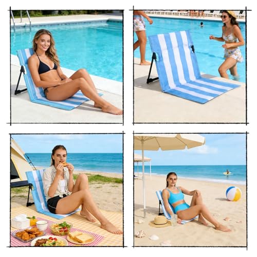 Stripes Foldable Pool Chair,Ultra-Light Portable Beach Chair with Carry Bag for Sunbathing Swimming Poolside Picnic Lawn Road Hiking Trips (1, Blue and White) - color: Blue and White