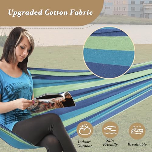 Athena Collection Double Hammock with Stand for Outside, Heavy-Duty Steel Stand 250 Lbs Weight Capacity, Portable Outdoor Hammock Swing with Carry Bag for Indoor, Outdoor, Backyard, Blue Green - color: Blue Green