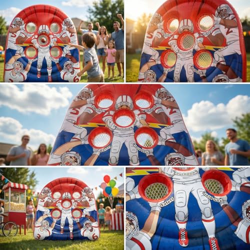 6FT Giant Inflatable Football Target Toss Game - Fun Indoor & Outdoor Yard Games for Kids & Adults, Football Party Throwing Games, Carnival Games, Camping & Tailgate Lawn Activities - color: Red