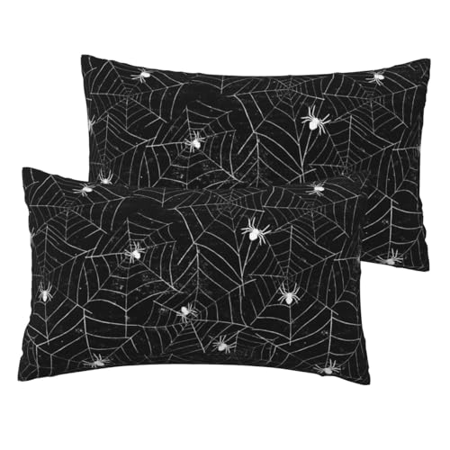 Halloween Spiderwebs Lumbar Pillow Covers 12x20 Set of 2 Black and White Decorative Throw Pillow Cover Spider Webs Rectangle Pillowcases Cushion Covers for Couch Bed Sofa Decor - color: Black Beige, size: 20" x 12" (Pack of 2)