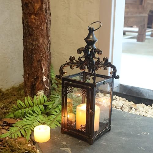 Candle Lantern Decorative Indoor & Outdoor, Large Vintage Metal Hanging/Tabletop Lanterns for Patio, Front Porch, Rustic Home Decor, Candle Holders for Christmas Decorations (Bronze) - color: Black / 16'' / 1 Pc