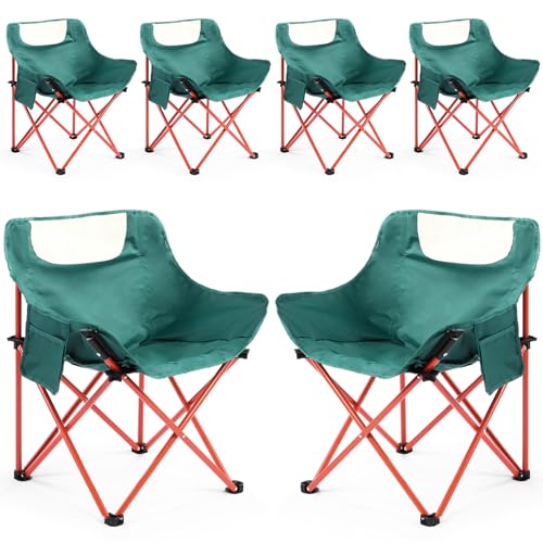 FairySandy 6 Pack Portable Camping Chairs Compact Backpacking Chairs Folding Camp Chairs for Adults Ultralight Camping Chair with 6 Carry Bag for Hiking, Beach, Fishing, Orange and Green