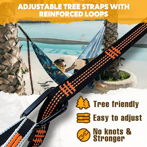 NATUREFUN Ultra-Light Travel Camping Hammock | 300kg Load Capacity,Breathable,Quick-Drying | 2 x Premium Carabiners,2 x Nylon Slings Included | Outdoor Indoor Garden - color: Tropical Plant, size: 275x140cm
