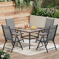 PHI VILLA 5-Piece Patio Dining Set with Umbrella Hole, Patio Table and Chairs Set with Square Wooden-Like Table & Folding Patio Chairs (Grey) - color: Grey, size: 5 Piece Square