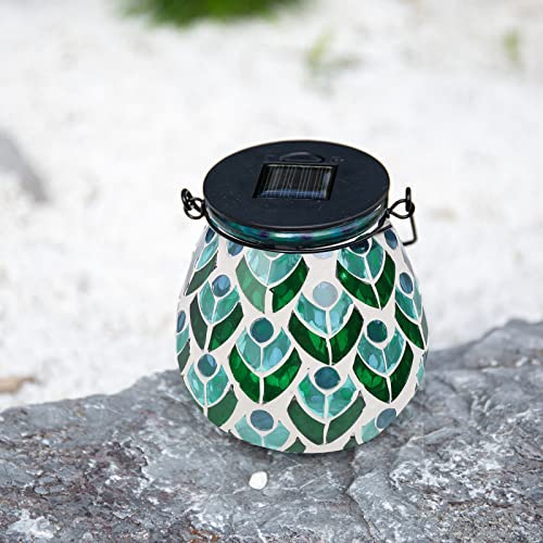 Afirst Mosaic Solar Lanterns Outdoor - Glass Hanging Solar Lights Hollow Out Waterproof Table Lamp Outdoor Decorative for Garden, Patio, Holiday Party Outdoor Decoration - style: Peacock