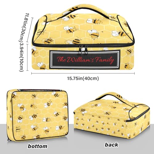 Kcldeci Custom Insulated Casserole Carrier Bees on The Honey Honeycombs Personalized Food Carriers with Dish Storage Leakproof Lasagna Holder Bag for Lasagna Pan Baking Dish Casserole Dish - color: B07