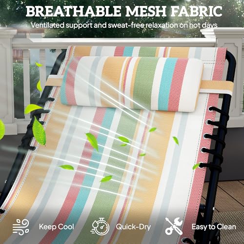 Outsunny Folding Chaise Lounge Chair, Patio Sun Tanning Chair, Outdoor Chaise Lounger with 4-Position Reclining Back, Breathable Mesh Seat for Beach, Poolside, Yard, Rainbow Striped - color: Rainbow Striped, size: 1 Pack