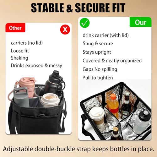 4-Cup Insulated Drink Carrier, Reusable Leakproof Tote Bag for Hot & Cold Drinks, Portable Cup Holder for Car Travel, Beach, Picnic, Camping & Commute