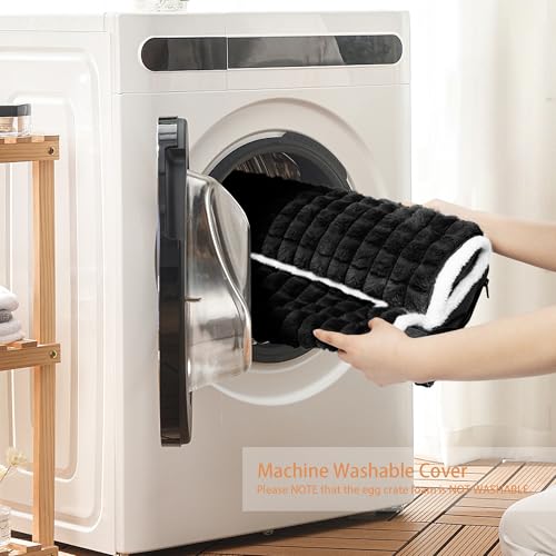Orthopedic XL Dog Bed Large Sized Dog with Pillow 42''X28'', Waterproof Soft Comfortable Egg Crate Foam Pet Crate Beds Mat with Removable Washable Cover and Non-Slip Bottom, Black - color: Black, size: 42"l X 28"w X 3.5"th