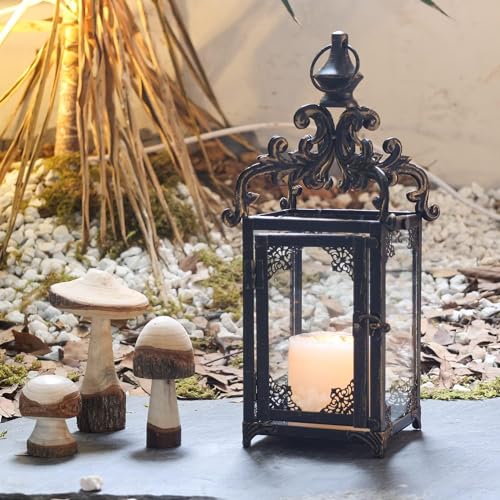 Candle Lantern Decorative Indoor & Outdoor, Large Vintage Metal Hanging/Tabletop Lanterns for Patio, Front Porch, Rustic Home Decor, Candle Holders for Christmas Decorations (Bronze) - color: Black / 16'' / 1 Pc