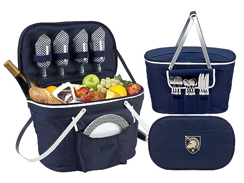 Army Black Knights Licensed Patented Collapsible Insulated Picnic Basket Equipped with Service for 4- Designed and Assembled in USA