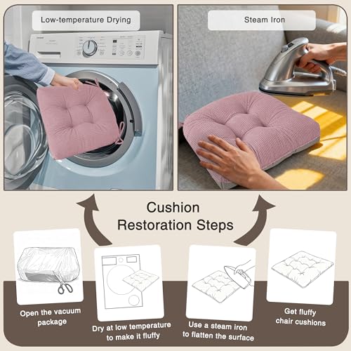 OVOV Dining Chair Cushions Set of 2 Soft Non-Slip Kitchen Chair Pads Tufted Seat Cushion with Ties for Kitchen Dining Room(18" x 16.5" x 3" Light Pink) - color: Light Pink