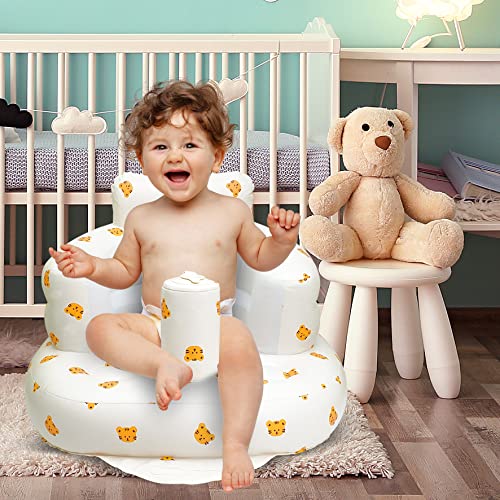 AirSwim Inflatable Baby Chair, Inflatable Baby Seat for Babies 3 Months and Up, Summer Blow Up Chair with Built in Air Pump, Bumbo Seat for Learning to Sit, Palying, Camping, Tiger - color: Tiger