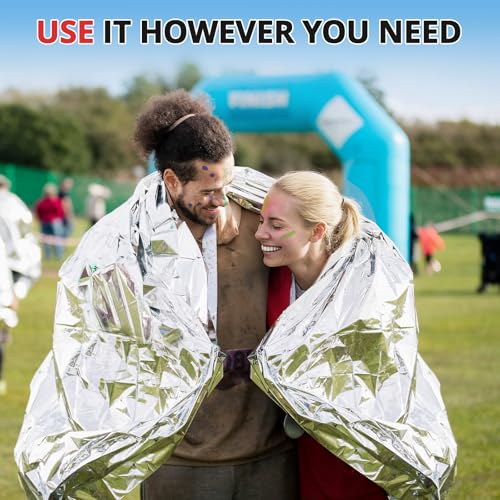 SecuCaptain Survival Emergency Thermal Blankets: 4/10/25/30/50/75/100 PCS Extra Large 84” x63” Space Mylar Blanket Kit for Outdoor Cold Winter Camping Hiking Car Bug Out Bag or First Aid - color: Sliver, size: 10 Pack