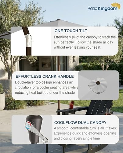 PatioKingdom 10FT Patio Umbrella with Push Button Tilt and Crank, Outdoor Market Umbrella with 8 Fiberglass Ribs, UV Protection Table Umbrella for Pool,Backyard,Garden,Deck - color: Light Gray, size: 10FT