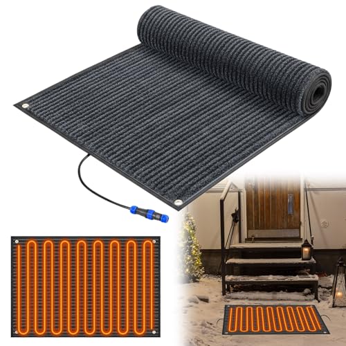 Baquler Heated Snow Melting Mats Winter Heated Outdoor Mats No Slip Melts up to 3 Inch/h Connection with 9.84 ft Power Cord for Snow Removal Stair Step Driveway Walkway(Classic,20 x 30 Inch,Grey)