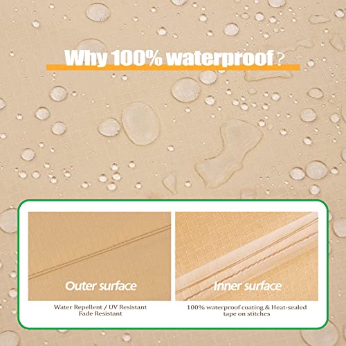 F&J Outdoors Patio Furniture Covers, Waterproof Anti-UV for Table and Chairs Set, Beige, 108"x82" - color: Beige, size: 108"(W)×82"(D)×27.5"(H)