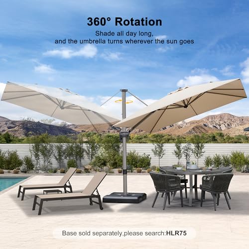 PURPLE LEAF 9’ X 9‘ Patio Umbrella Outdoor Cantilever Umbrella, Aluminum Offset Umbrella with Champagne Frame and 360° Rotation for Pool Deck Garden, Beige - color: Beige, size: 9' x 9'