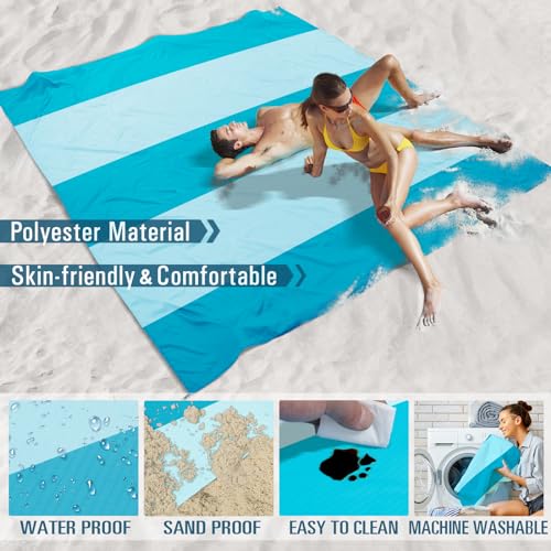 Famstar Beach Blanket Sandproof Waterproof 10'×9' 1-8 Adults Oversized,Compact Lightweight Durable Beach Mat for Travel Camping Hiking Picnic Blanket - color: Light Green, size: 10'×9'