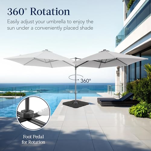 Best Choice Products 10ft Offset Cantilever Hanging Market Patio Umbrella, Smooth 360° Rotation, 8 Sturdy Ribs, Easy Adjustment - Fog Gray - color: Fog Gray, size: Offset w/ 360° Rotation