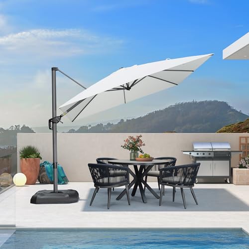 PURPLE LEAF 9 Feet Patio Umbrella Outdoor Cantilever Square Umbrella Aluminum Offset Umbrella with 360-degree Rotation for Garden Deck Pool Patio, White - color: White, size: 9' X 9', style: Standard