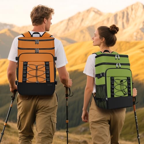 MIYCOO Cooler Backpack - 40 Cans Insulated Backpack Cooler for Men & Women, Portable 2 Leak Proof Compartments Coolers Bag for Beach Travel Picnic Lunch Hiking BBQ Camping - color: Orange