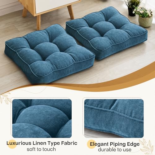 1 MIDDLE ONE Floor Pillow Set of 2, Memory Foam Floor Cushions for Adults, Large Meditation Pillow for Sitting, 22 x 22 Inches (Square | Navy) - color: Square | Navy