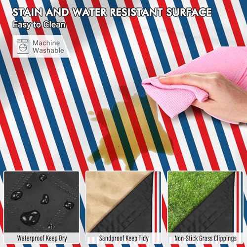 Independence Day Picnic Blankets Waterproof Foldable, Fourth of July Packable Picnic Mat Large Outdoor Blanket for Grass, Sandproof Picnic Accessories for Festival Party Beach Tent Lawn - color: E02, size: 5' X 6'8" (Rectangular)