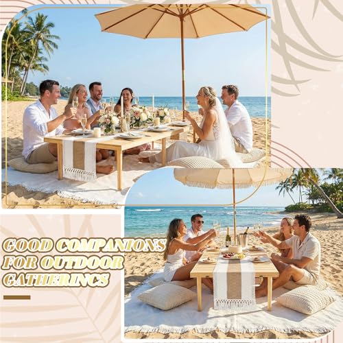 Beeveer Extra Large Outdoor Boho Picnic Blanket 91'' x 71'' Cream White Table Runner 6 Throw Pillow Cover Woven Cotton Yarn Oversize Beach Blanket Washable for Picnic Camp Wedding - color: Cream White, size: Fit 4-6 People 91'' X 71''