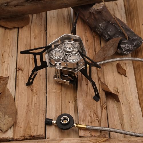 ONLYFIRE OUTDOOR LIVING Portable Camping Gas Stove 6800W, Small Backpacking Stove with Propane Gas Adapter, Mini Foldable Camp Stove with Carry Bag for Picnic Camping Hiking Emergency Use, GS334-2A