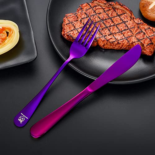 Boulder Bee | Travel Utensils Set | Reusable Camping Cutlery Set | Stainless Steel Flatware Set | Portable Silverware Set with Case | Includes Knife/Fork/Spoon/Straw/Cleaning Cloth/Case (Purple) - color: Purple