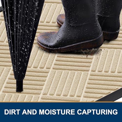 Smiry Front Door Mat Outside Entrance, Heavy Duty Outdoor Indoor Natural Rubber Doormat, Non Slip, Trap Dirt and Moisture, Easy Clean, Low Profile Patio Porch Entryway Mat, 47x23, Beige - color: Beige, size: 47" X 23"
