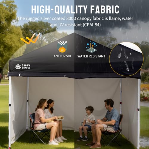 CROWN SHADES 10X10 Commercial Instant Canopy Pop Up Tent with Center Lock, 300D Fabric, 4 Sidewalls, Sto'N Go Bag, Black - color: Black, size: 10x10 Classic