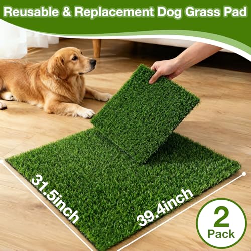 TOOKOO 2 Pack Fake Grass Pee Pad for Dogs Potty Traning - 31.5"x39.4" Large Replacement & Realistic Pet Artificial Grass Patch Turf Indoor Outdoor Use - size: 31.5inchx39.4inch - 2 Pack