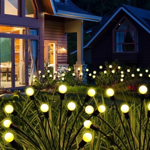 Solar Garden Lights Outdoor, 2 Pack 16 LED Solar Firefly Lights Waterproof, Sway by Wind, Swaying Light for Yard Patio Backyard Garden Planter Flower Bed Pathway Outdoor Decoration (Warm White) - color: Warm White, size: 2 pack