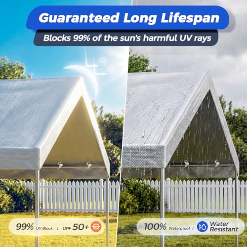 10x20 FT Carport Canopy Replacement Cover, Heavy Duty Car Garage Top Tent Shelter Tarp, Waterproof & UV Protected, Easy Installation with Ball Bungees, Gray (Frame Not Included) - color: Gray, size: 10'x20'