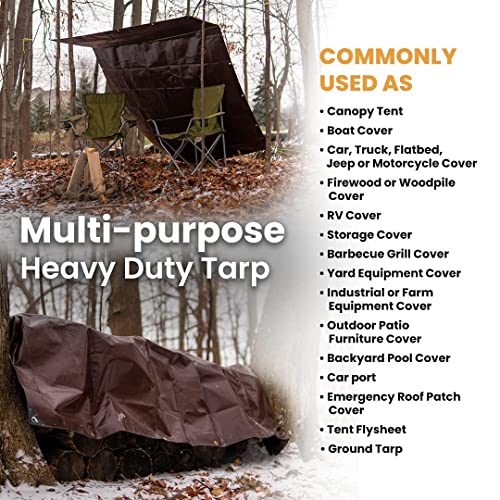 WHITEDUCK Super Heavy Duty Poly Tarp Cover 16 Mil & 10 Mil with Grommets and Reinforced Edges (Brown, White & Silver Black) (Brown- 16 Mil, 6' x 8') - color: Brown- 16 Mil, size: 6' x 8'