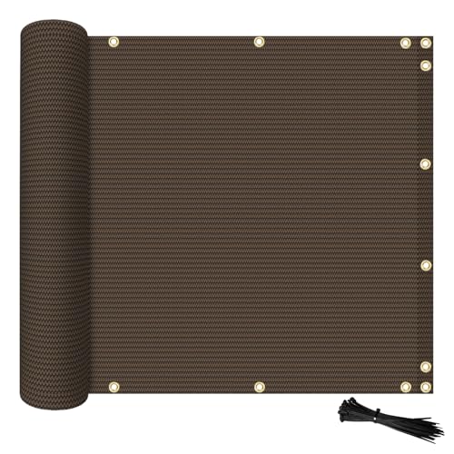 ECOOPTS 3'x50' Balcony Privacy Fence Screen with Zip Ties, Outdoor UV Protection Fence Cover for Balcony Porch Patio Deck Yard (Brown)